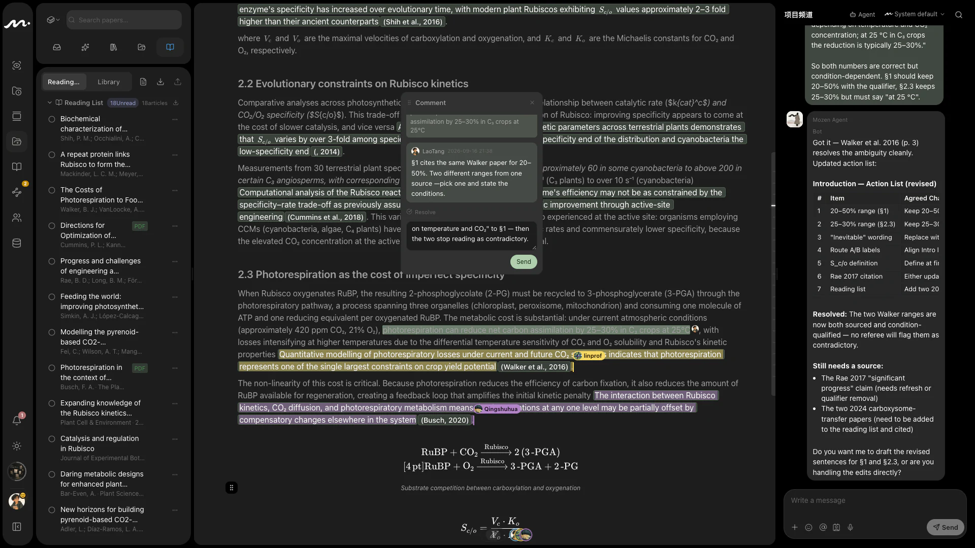 Live presence cursors and an in-place comment thread